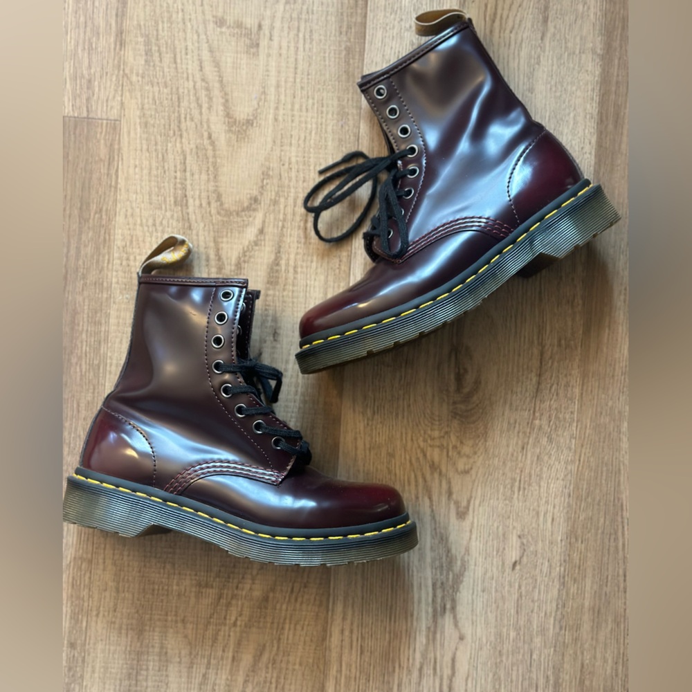 NEW Doc Martens Vegan 1460 Burgundy Cherry Red Oxford Rub Off Lace Up Boots W 5 - Picture 3 of 7